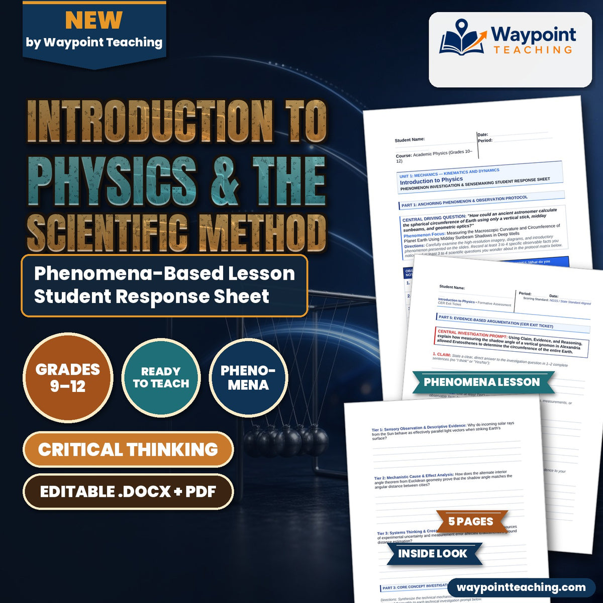 Introduction to Physics & the Scientific Method Phenomena-Based Lesson: Measuring the Macroscopic Curvature and Circumference of Planet Earth Using Midday Sunbeam Shadows in Deep Wells Student Response Sheet cover