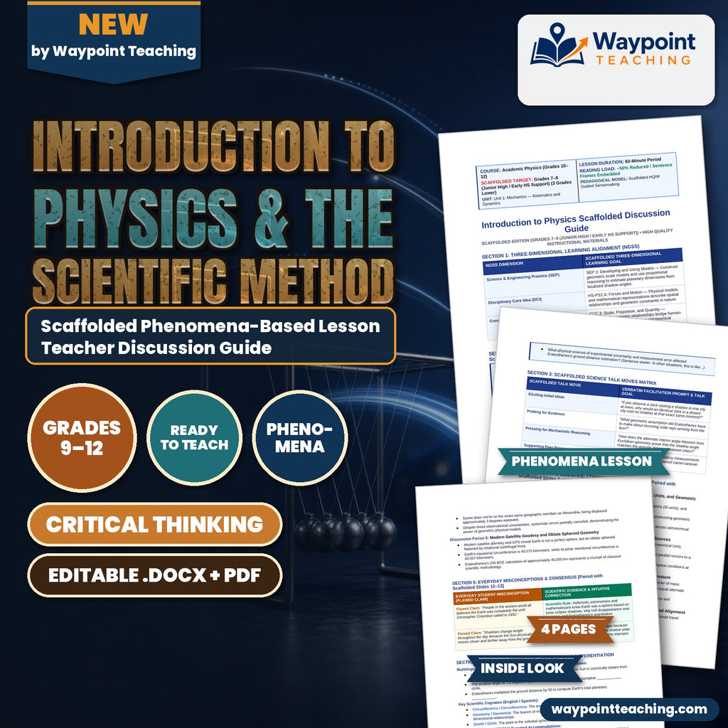 Introduction to Physics & the Scientific Method Scaffolded Phenomena-Based Lesson: Measuring the Macroscopic Curvature and Circumference of Planet Earth Using Midday Sunbeam Shadows in Deep Wells Teacher Discussion Guide cover