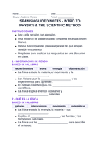 Introduction to Physics & the Scientific Method Spanish Guided Notes sample page
