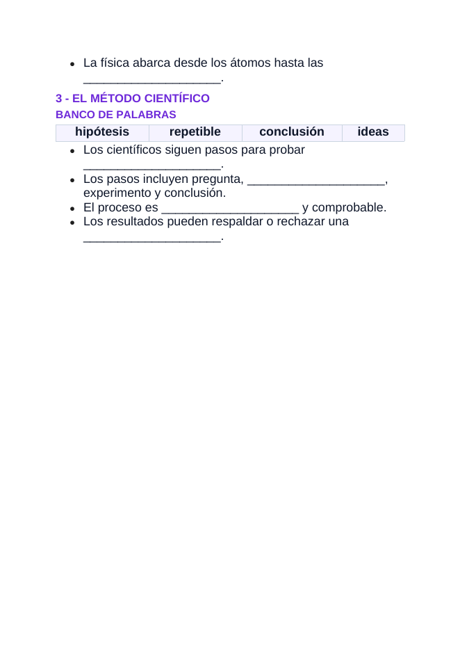 Introduction to Physics & the Scientific Method Spanish Guided Notes sample page