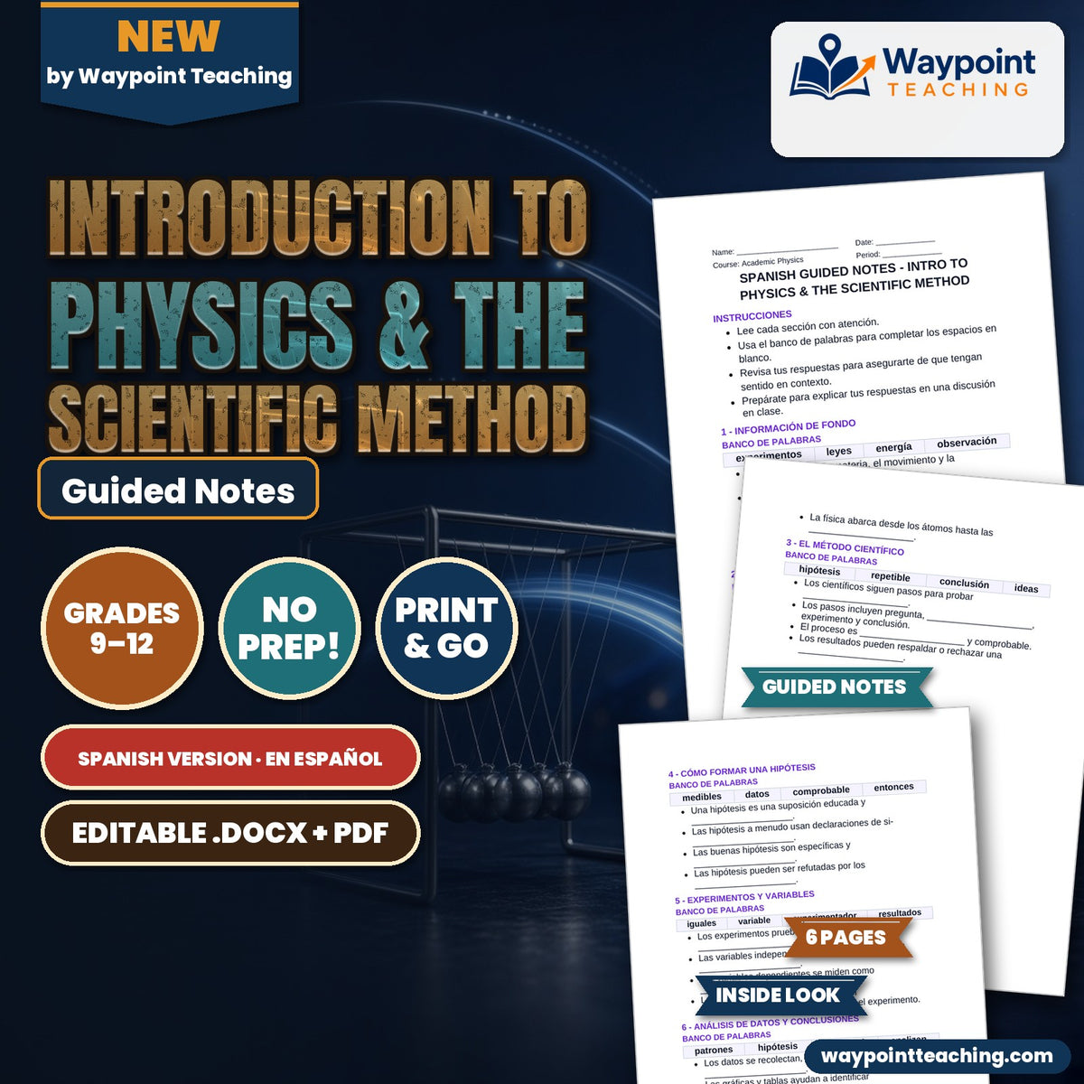 Introduction to Physics & the Scientific Method Spanish Guided Notes cover
