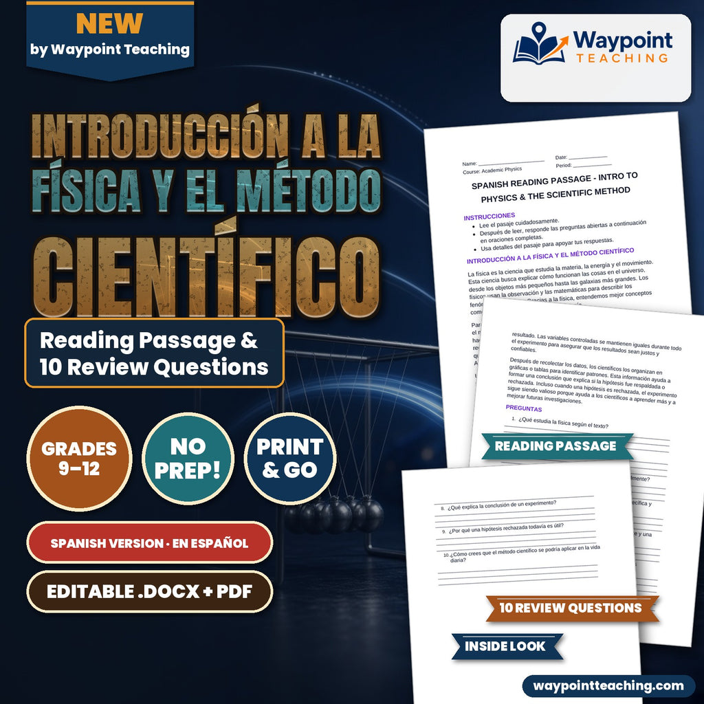 Introduction to Physics & the Scientific Method Spanish Reading Passage & Comprehension Questions cover