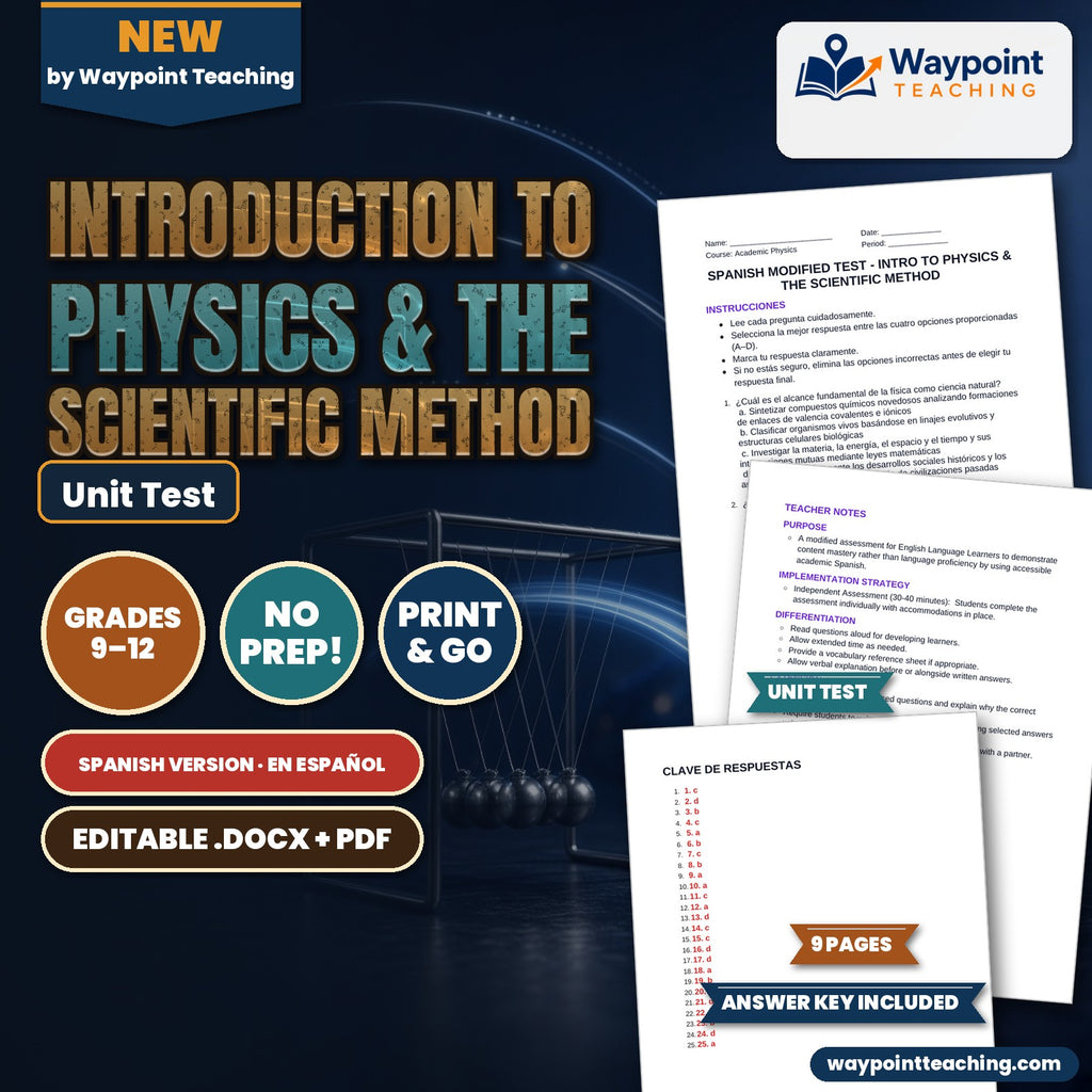 Introduction to Physics & the Scientific Method Spanish Unit Test cover