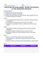 Introduction to Physics & the Scientific Method Truth or Lie Challenge sample page