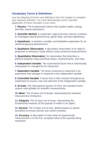 Introduction to Physics & the Scientific Method Vocabulary Choice Board sample page