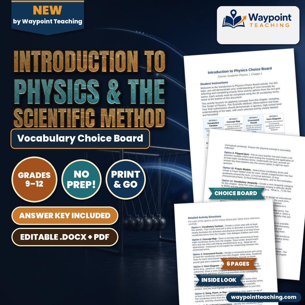 Introduction to Physics & the Scientific Method Vocabulary Choice Board cover
