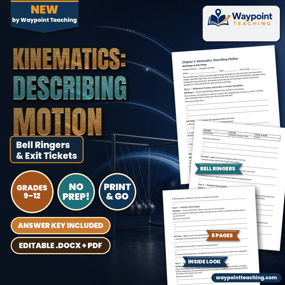 Kinematics: Describing Motion Bell Ringers & Exit Tickets cover