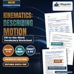 Kinematics: Describing Motion Fill-in-the-Blank Vocabulary Worksheet cover