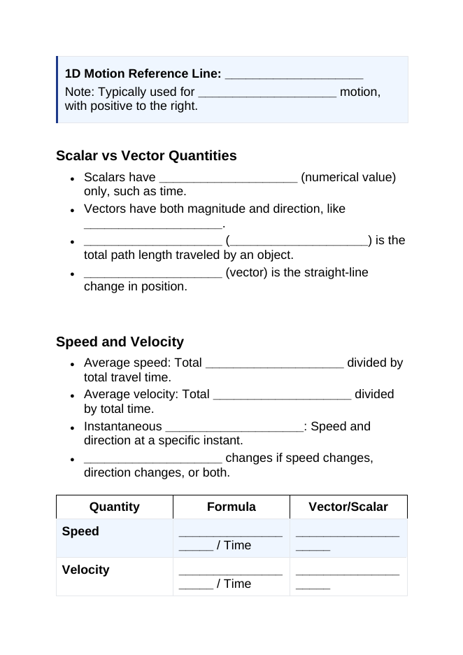 Kinematics: Describing Motion Guided Notes sample page