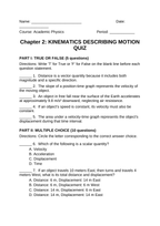 Kinematics: Describing Motion Lesson Quiz sample page