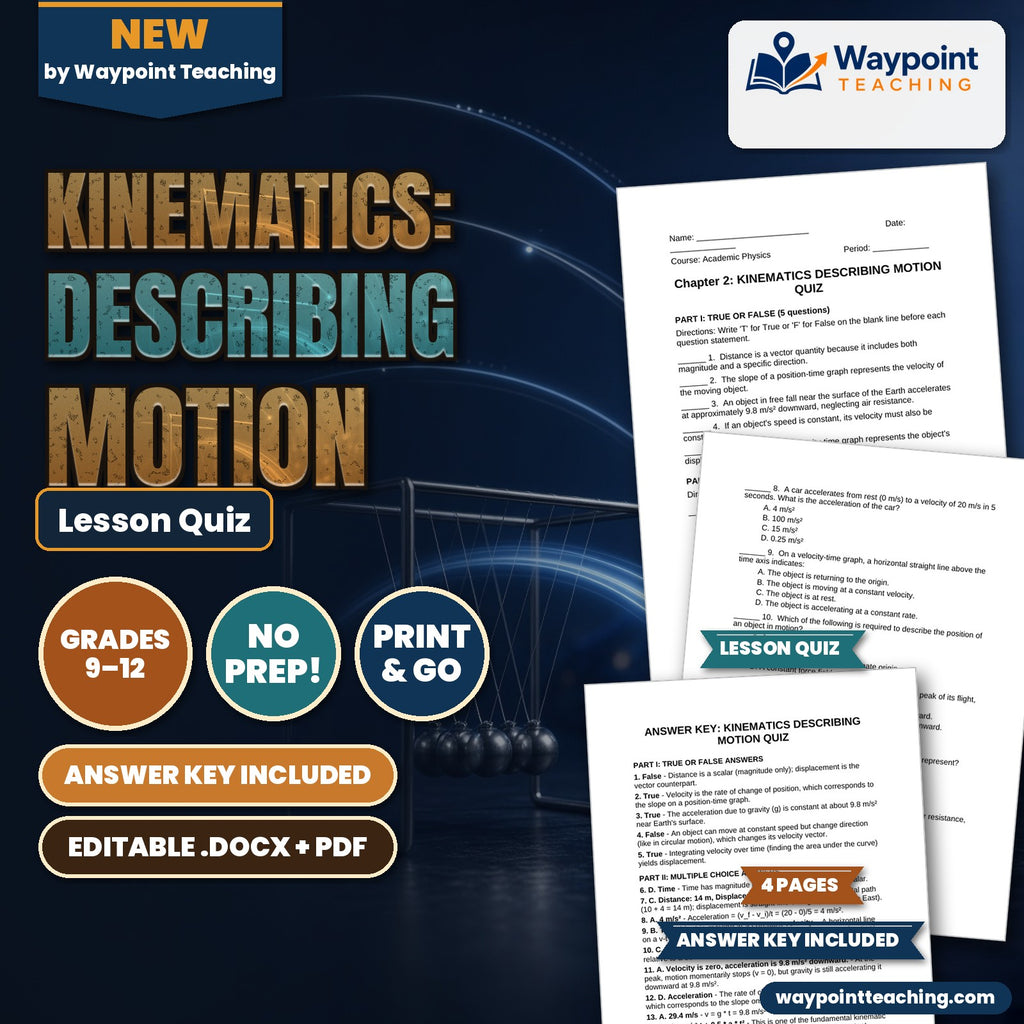 Kinematics: Describing Motion Lesson Quiz cover
