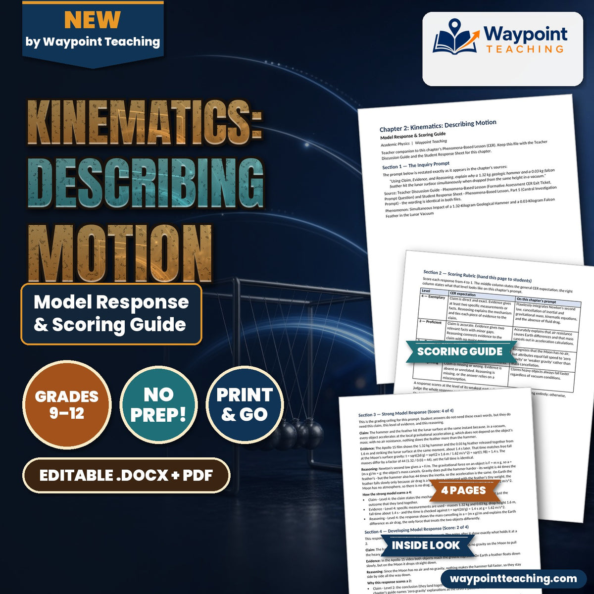 Kinematics: Describing Motion Model Response & Scoring Guide cover