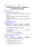 Kinematics: Describing Motion Spanish Guided Notes sample page