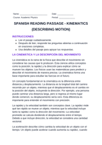 Kinematics: Describing Motion Spanish Reading Passage & Comprehension Questions sample page