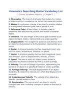Kinematics: Describing Motion Vocabulary Words & Definitions sample page