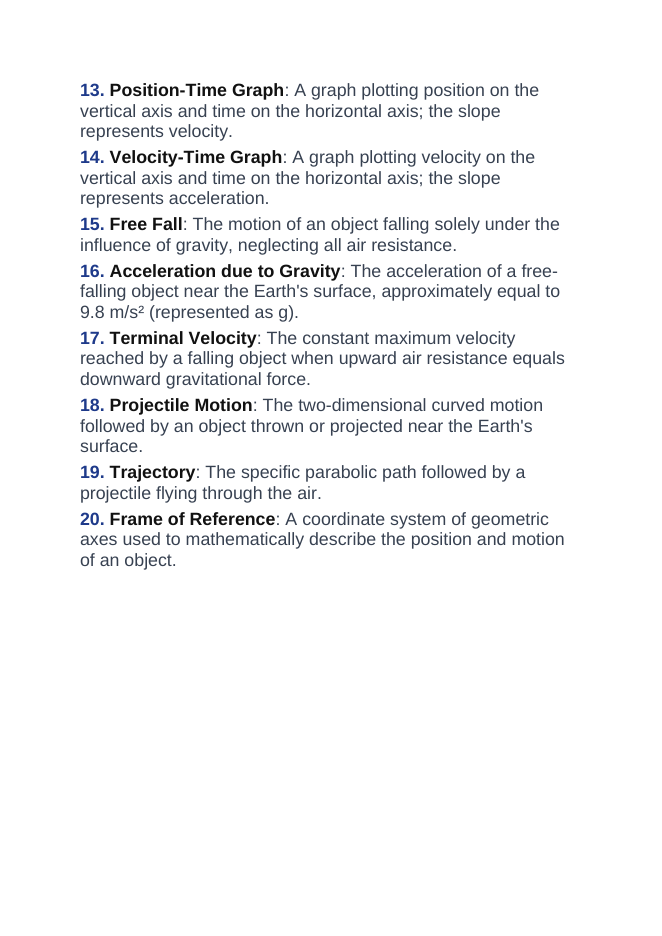 Kinematics: Describing Motion Vocabulary Words & Definitions sample page