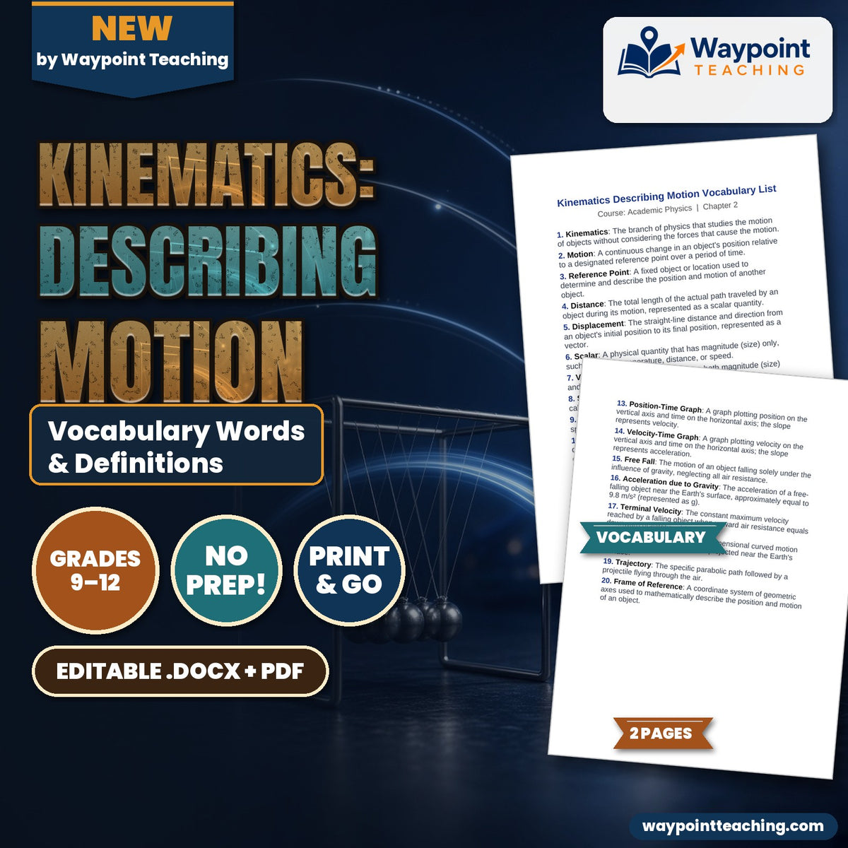Kinematics: Describing Motion Vocabulary Words & Definitions cover