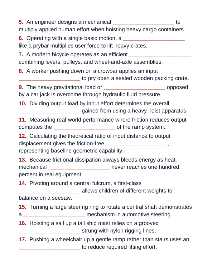 Kinetic & Potential Energy Fill-in-the-Blank Vocabulary Worksheet sample page