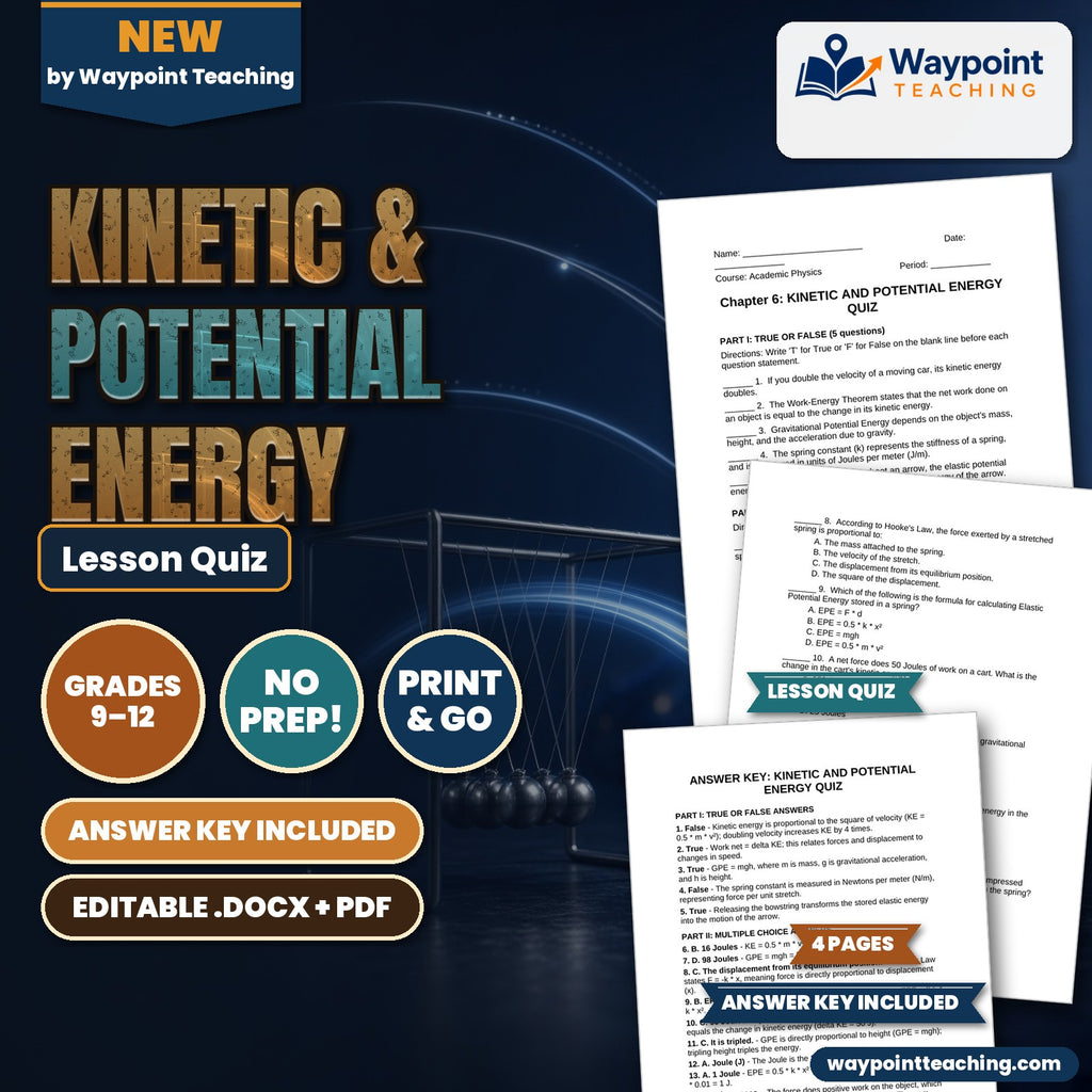 Kinetic & Potential Energy Lesson Quiz cover