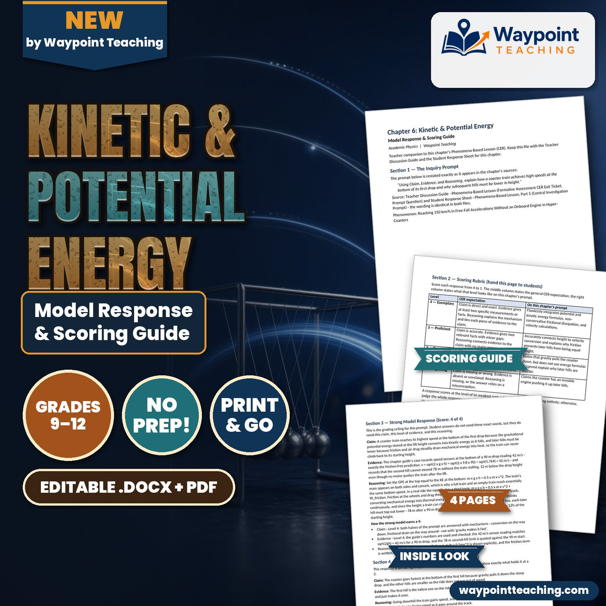 Kinetic & Potential Energy Model Response & Scoring Guide cover