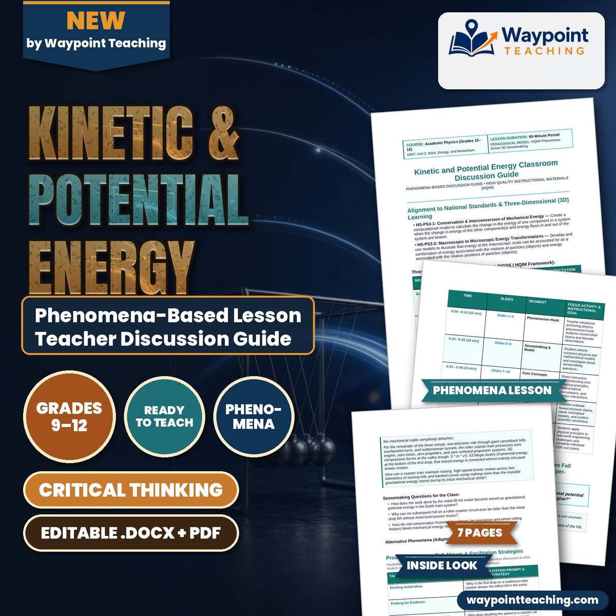 Kinetic & Potential Energy Phenomena-Based Lesson: Reaching 150 km/h in Free Fall Accelerations Without an Onboard Engine in Hyper-Coasters Teacher Discussion Guide cover