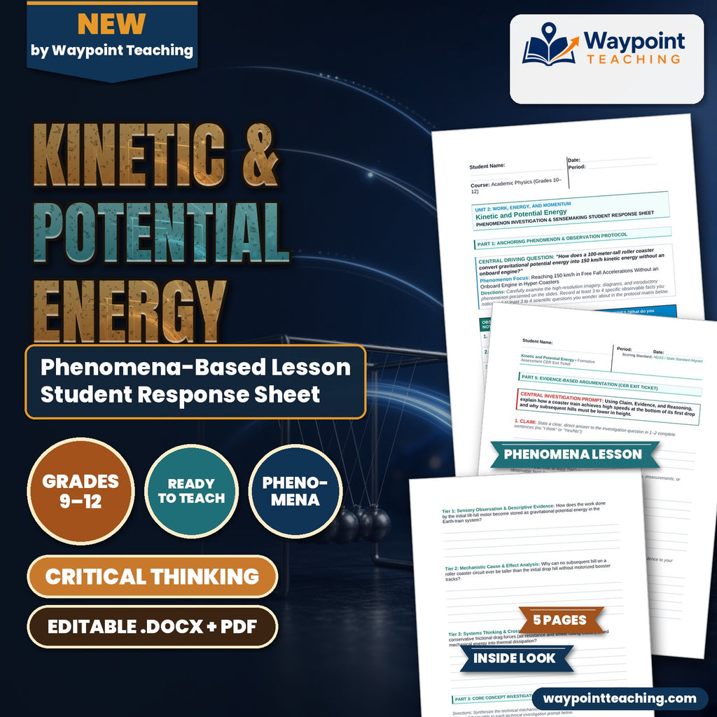 Kinetic & Potential Energy Phenomena-Based Lesson: Reaching 150 km/h in Free Fall Accelerations Without an Onboard Engine in Hyper-Coasters Student Response Sheet cover