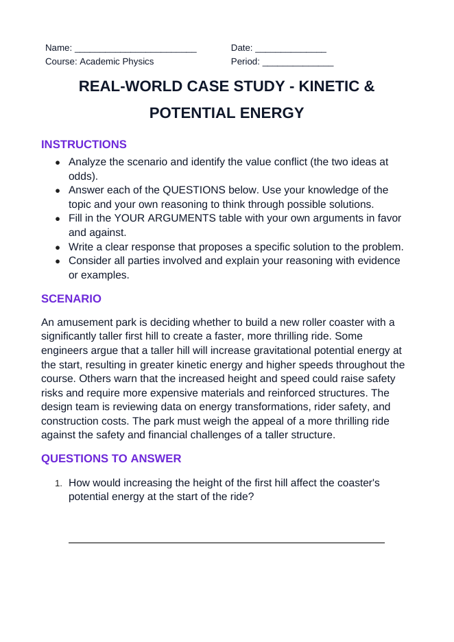 Kinetic & Potential Energy Real-World Case Study sample page