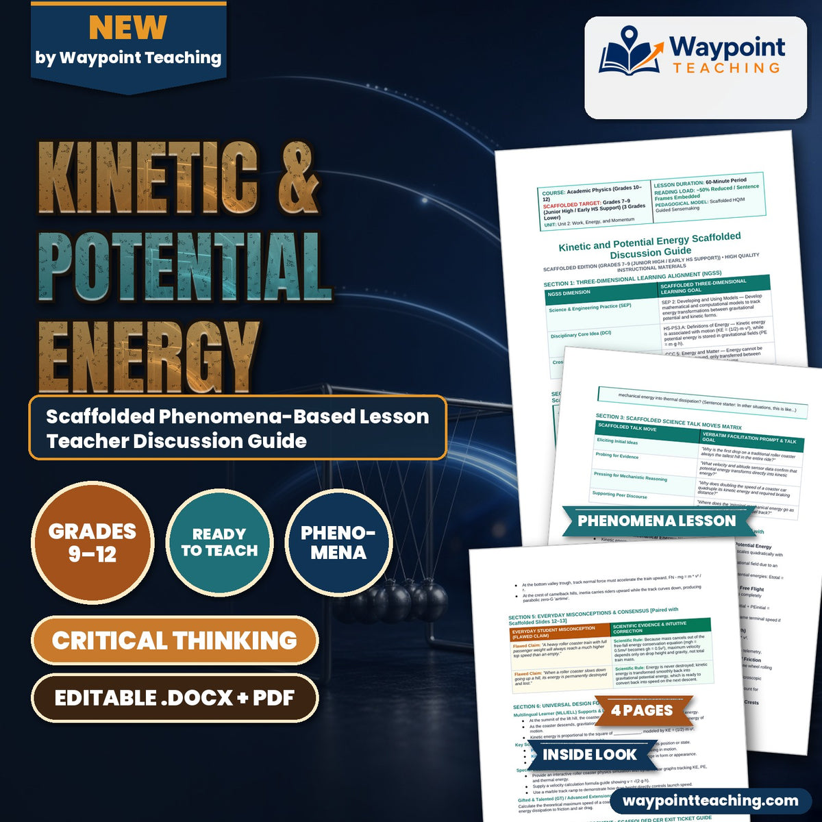 Kinetic & Potential Energy Scaffolded Phenomena-Based Lesson: Reaching 150 km/h in Free Fall Accelerations Without an Onboard Engine in Hyper-Coasters Teacher Discussion Guide cover