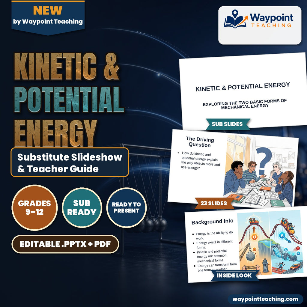 Kinetic & Potential Energy Substitute Slideshow & Teacher Guide cover