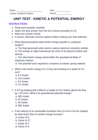 Kinetic & Potential Energy Unit Test sample page