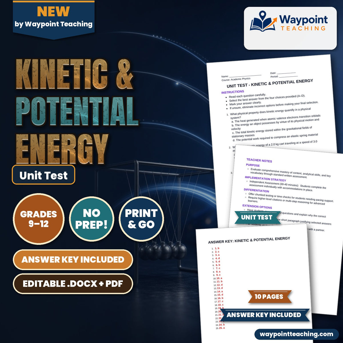 Kinetic & Potential Energy Unit Test cover