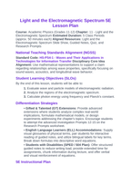Light & the Electromagnetic Spectrum 5E Lesson Plan sample page