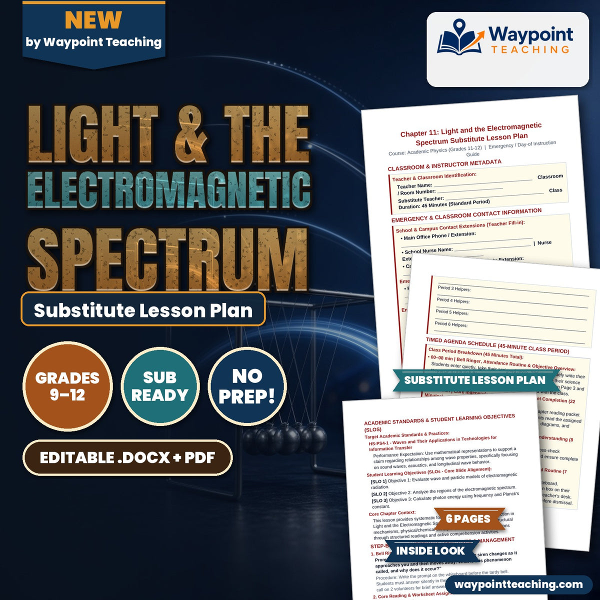 Light & the Electromagnetic Spectrum Substitute Lesson Plan cover