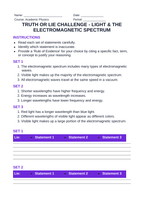 Light & the Electromagnetic Spectrum Truth or Lie Challenge sample page