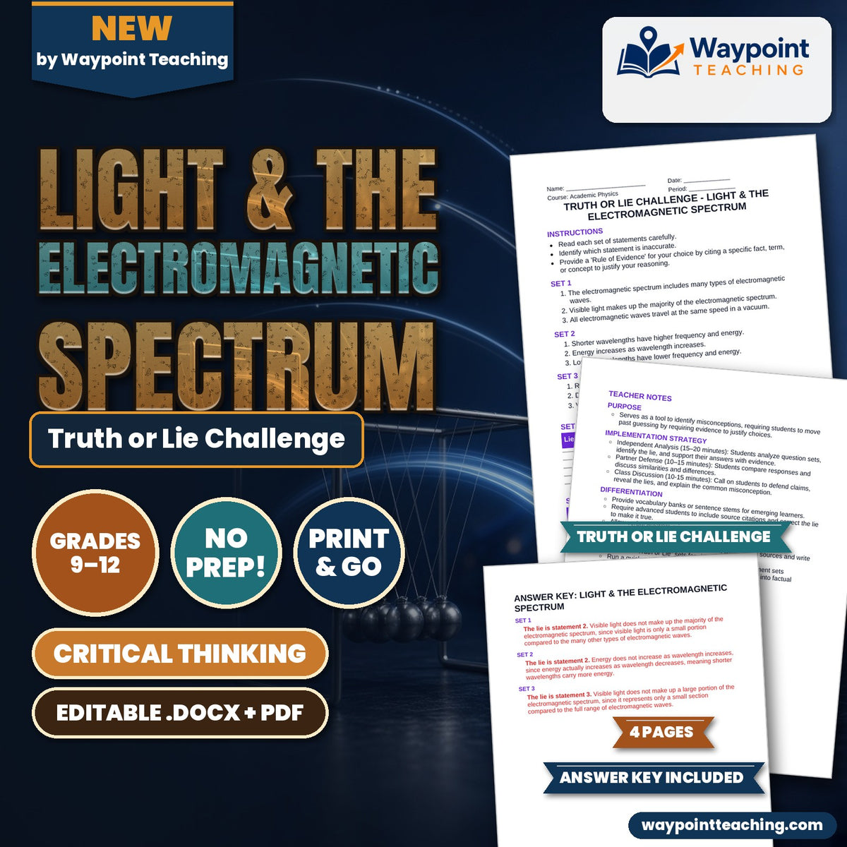 Light & the Electromagnetic Spectrum Truth or Lie Challenge cover