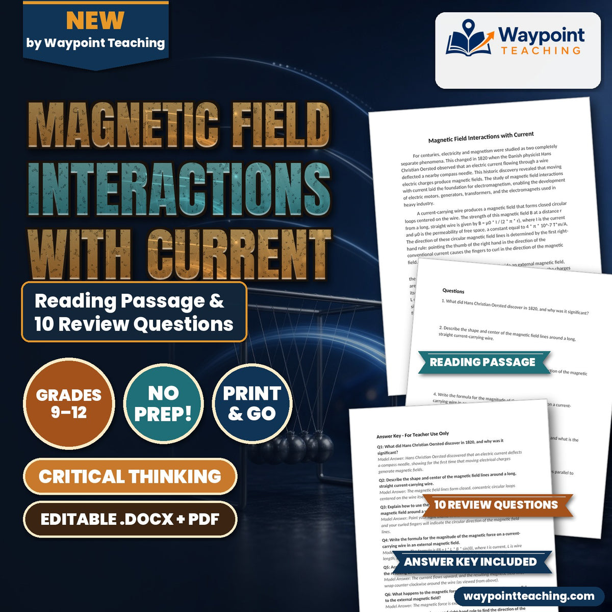Magnetic Field Interactions with Current Reading Worksheet cover