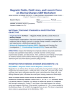 Magnetic Fields, Field Lines, and Lorentz Force on Moving Charges CER Phenomena Worksheet sample page