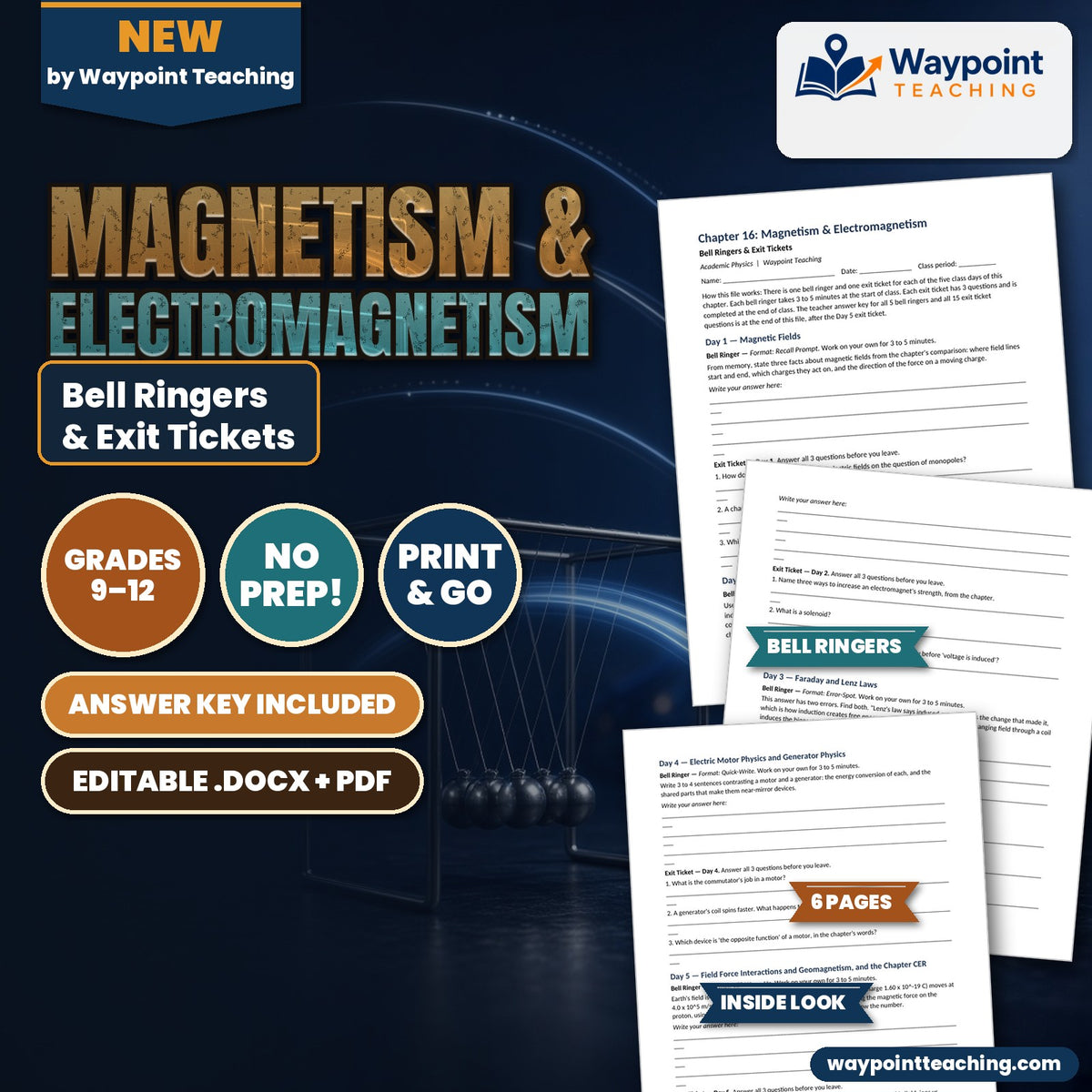 Magnetism & Electromagnetism Bell Ringers & Exit Tickets cover
