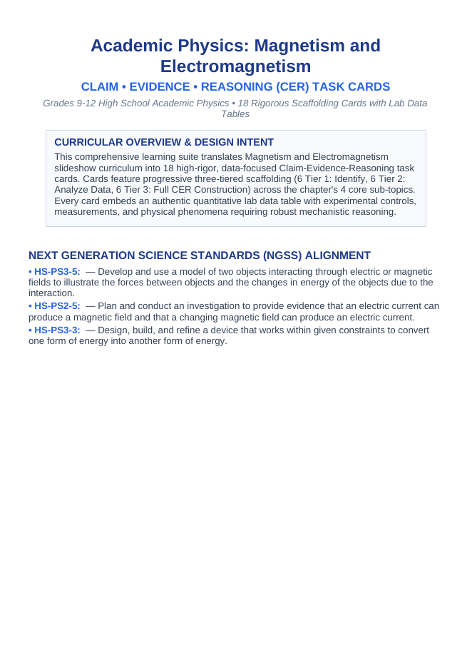 Magnetism & Electromagnetism CER Task Cards sample page