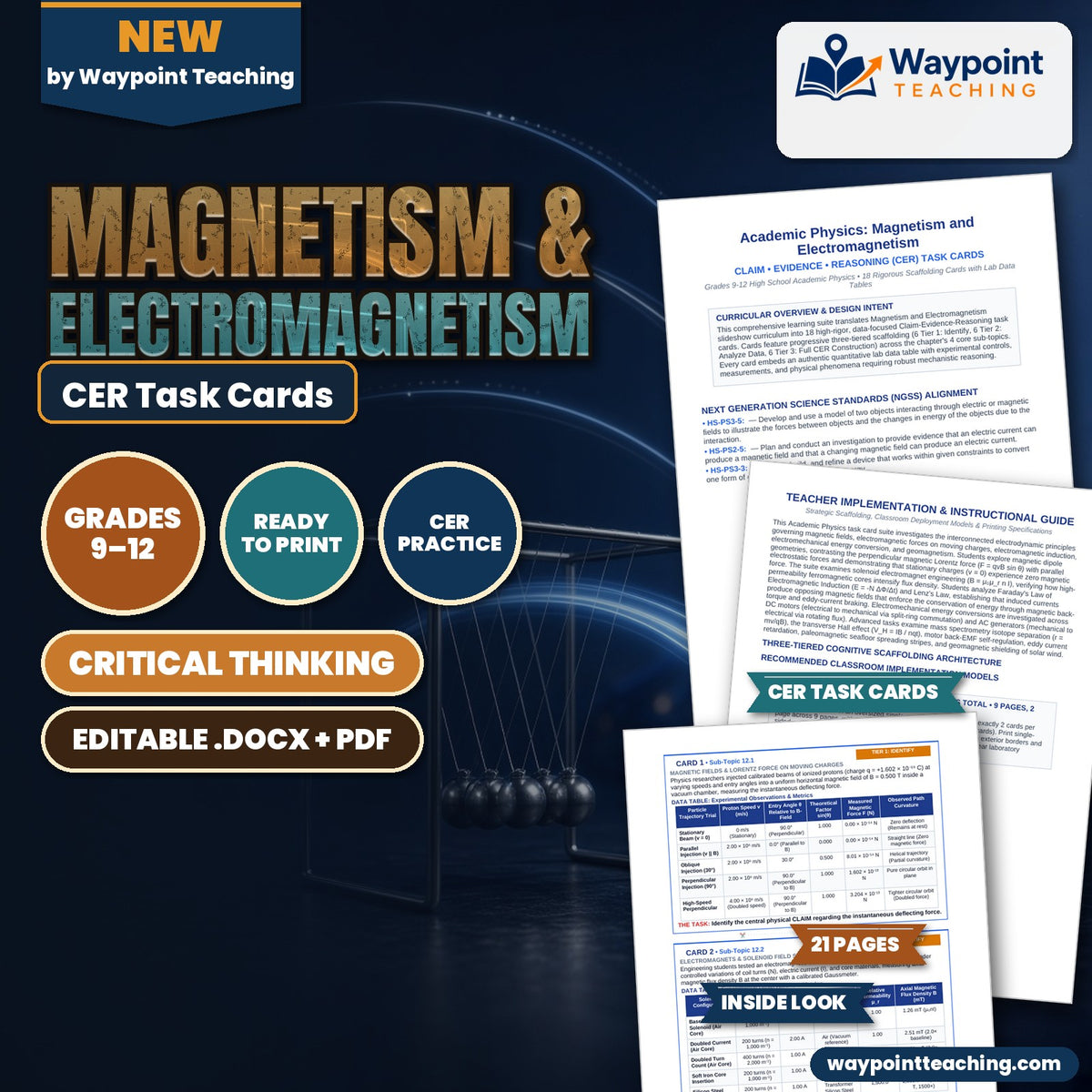 Magnetism & Electromagnetism CER Task Cards cover