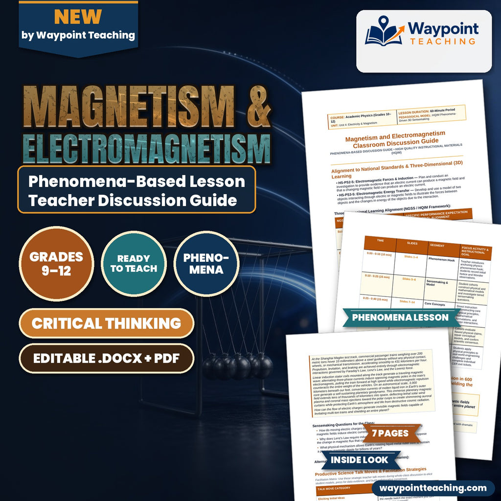 Magnetism & Electromagnetism Phenomena-Based Lesson: Electromagnetic Propulsion in 600 km/h Maglev Trains and Earth's Geodynamo Shielding the Biosphere from Solar Wind Teacher Discussion Guide cover