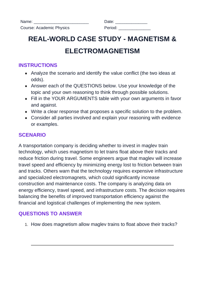 Magnetism & Electromagnetism Real-World Case Study sample page