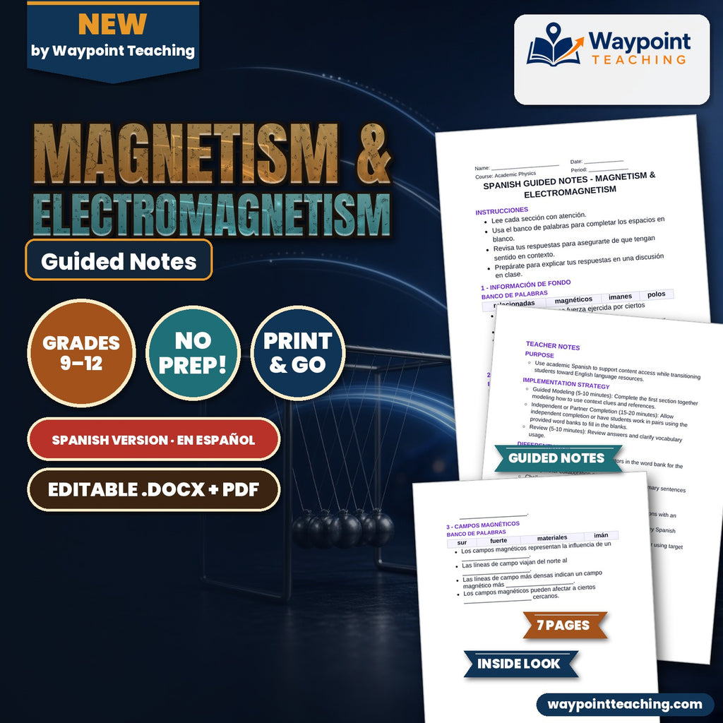 Magnetism & Electromagnetism Spanish Guided Notes cover