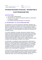 Magnetism & Electromagnetism Spanish Reading Passage & Comprehension Questions sample page