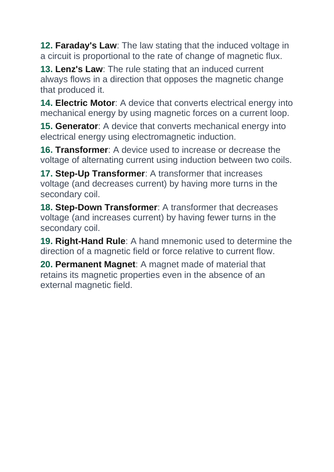 Magnetism & Electromagnetism Vocabulary Words & Definitions sample page