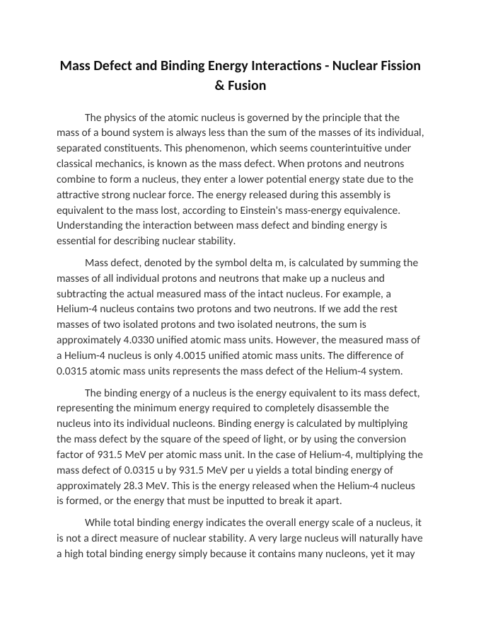 Mass Defect and Binding Energy Interactions Reading Worksheet sample page