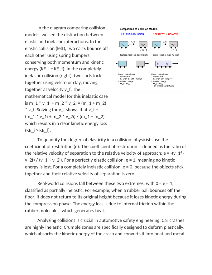 Mathematical Models of Elastic and Inelastic Collisions Reading Worksheet sample page