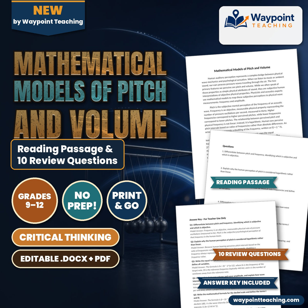Mathematical Models of Pitch and Volume Reading Worksheet cover