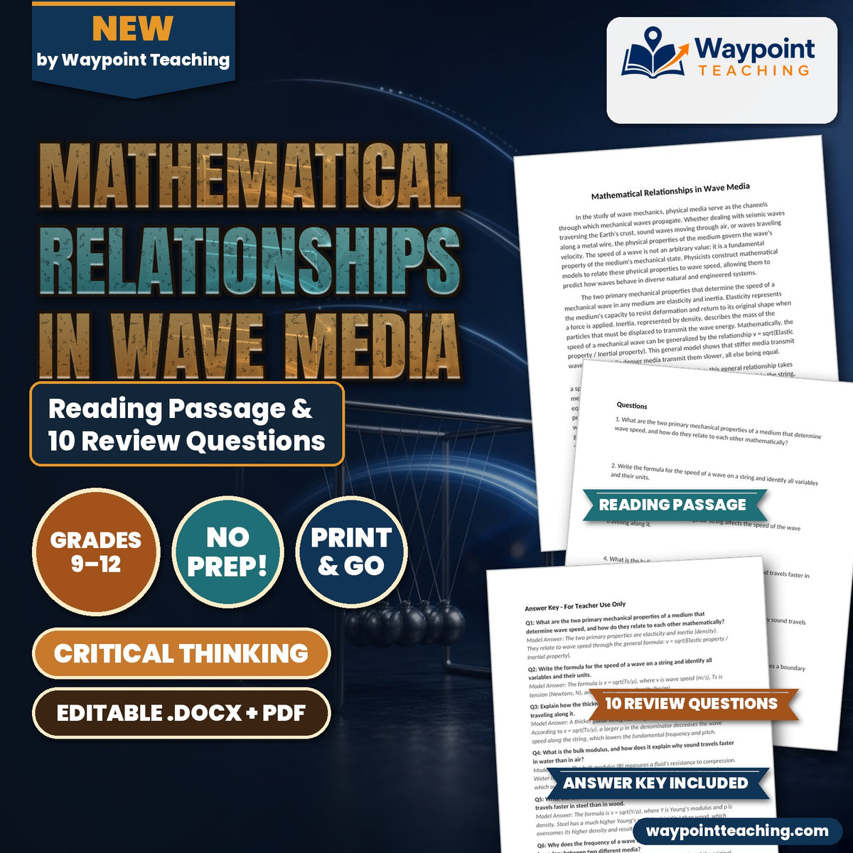Mathematical Relationships in Wave Media Reading Worksheet cover