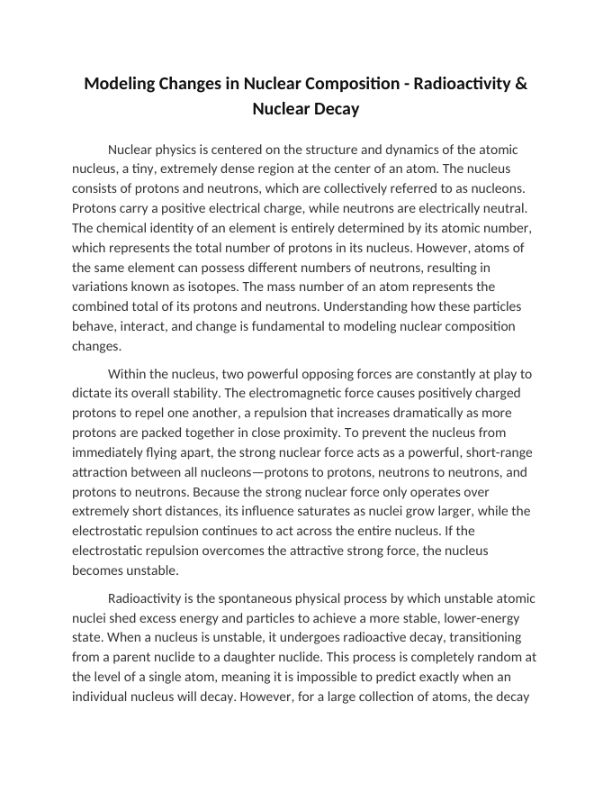 Modeling Changes in Nuclear Composition Reading Worksheet sample page